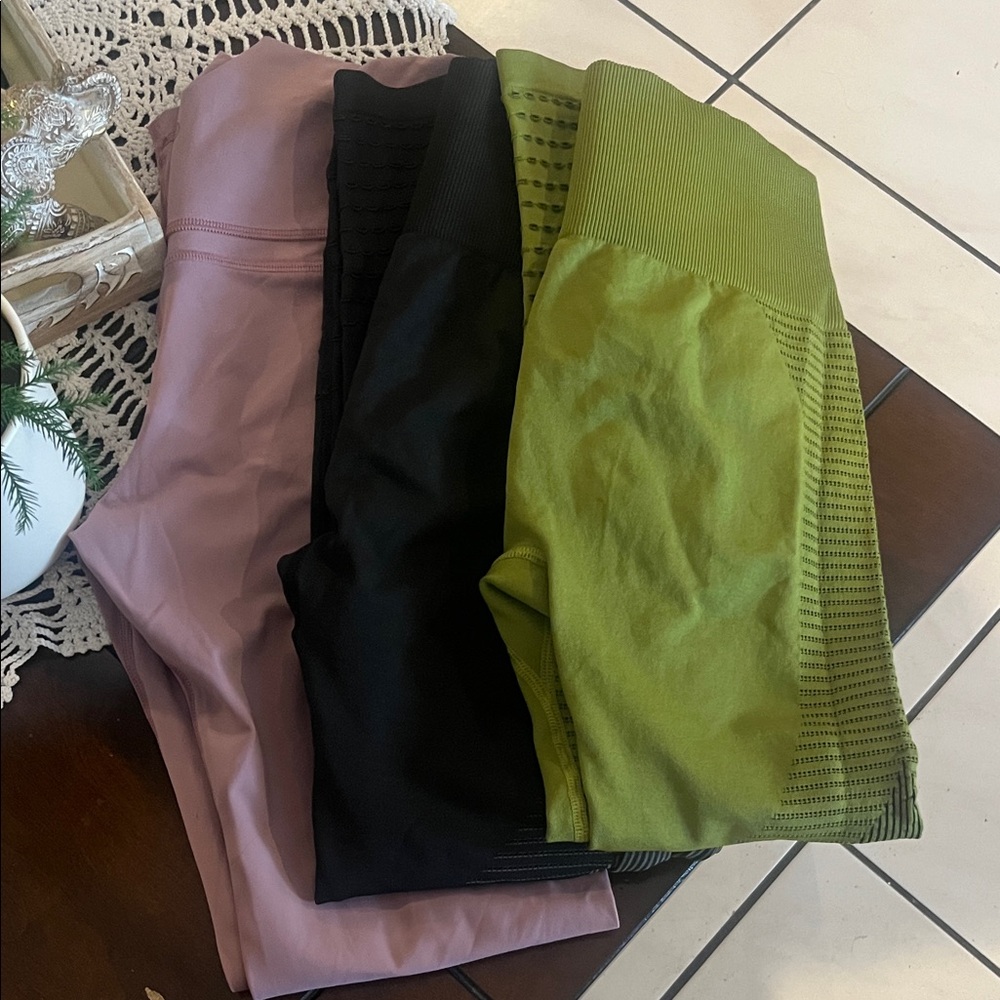 Pink, Black, and Green Leggings Set